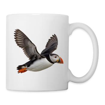 Papageitaucher im Flug – Seevogel mit Farbakzent - Tasse - Weiß - Rechts