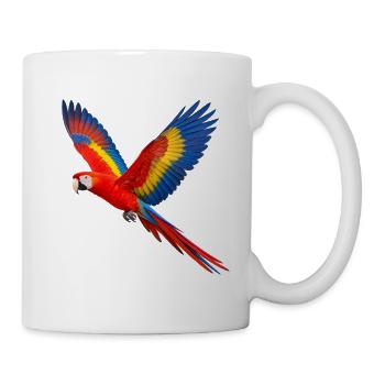 Scharlachara im Flug – Papagei mit bunten Flügeln - Tasse - Weiß - Rechts