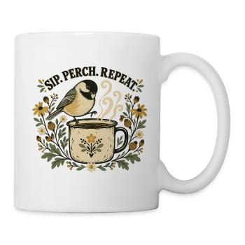 Meise Kaffee Vogelbeobachtung Retro - Tasse - Weiß - Rechts