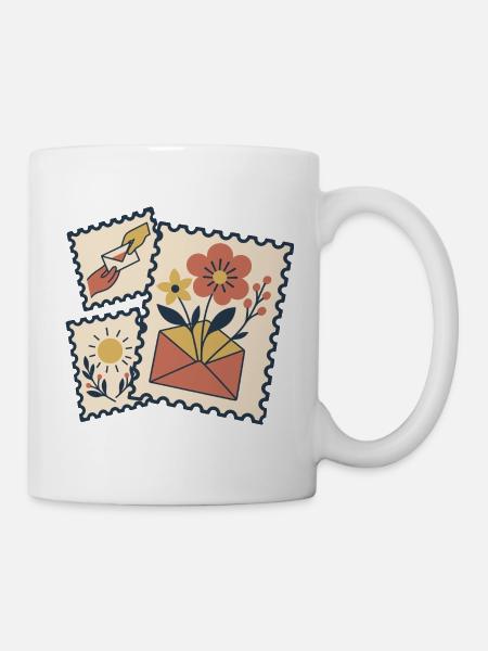 Blumenbriefmarken - Tasse - Weiß