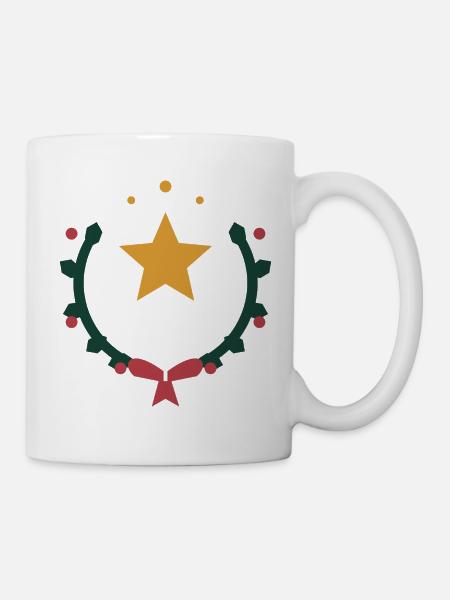 Weihnachtsstern im Kranz aus Winterzweigen - Tasse - Weiß