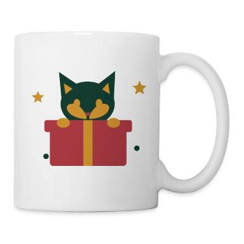 Neugierige Katze im Weihnachtsgeschenk - Tasse - Weiß - Rechts
