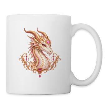 Roségold-Drache mit Herzjuwel – Fantasy-Wappen - Tasse - Weiß - Rechts