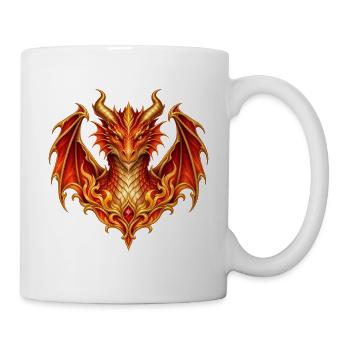 Feuerdrache – Rotes Wappen mit Gold und Flammen - Tasse - Weiß - Rechts