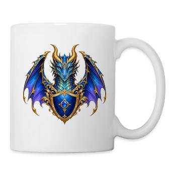 Saphirblauer Drache – Goldenes Wappenschild - Tasse - Weiß - Rechts