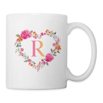 R Monogramm Blumen Herz personalisierbar - Tasse - Weiß - Rechts