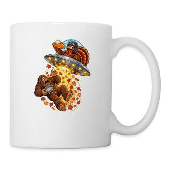 Funny Bigfoot Thanksgiving Turkey UFO Pumpkin - Tasse - Weiß - Rechts