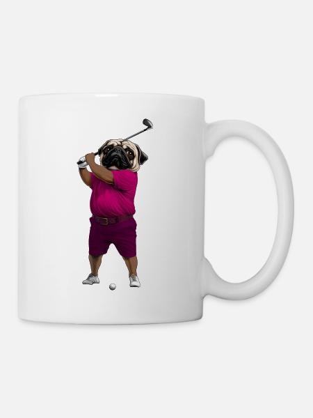 Hund Mops Golf - Tasse - Weiß