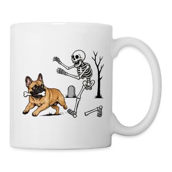 Französische Bulldogge Mit Knochen Vor Skelett - Tasse - Weiß - Rechts