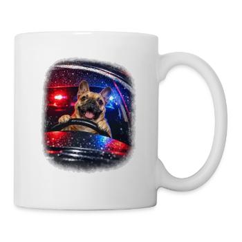 Französische Bulldogge Am Steuer Im Polizeiauto - Tasse - Weiß - Rechts