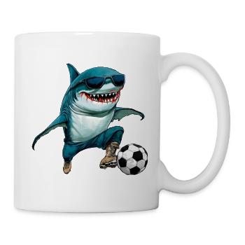 Fussball Hai Fisch - Tasse - Weiß - Rechts