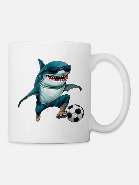 Fussball Hai Fisch - Tasse - Weiß