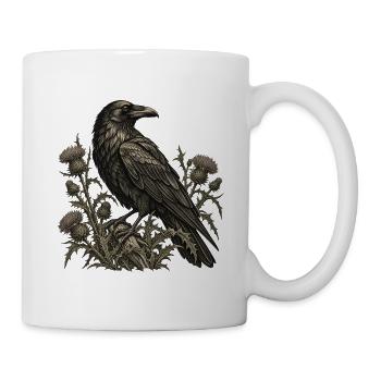 Rabe & Disteln – Dunkle Naturgravur - Tasse - Weiß - Rechts