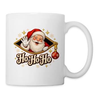 Ho Ho Ho Weihnachtsmann im Reißverschluss - Tasse - Weiß - Rechts
