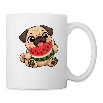 Mops Chibi Kawaii Cartoon Freude - Tasse - Weiß - Rechts