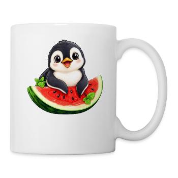 Süßer Cartoon Pinguin Melone Sommer - Tasse - Weiß - Rechts