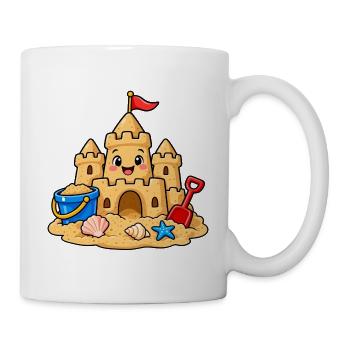 Lustige Sandburg am Strand – Süßes Sommer Comic - Tasse - Weiß - Rechts