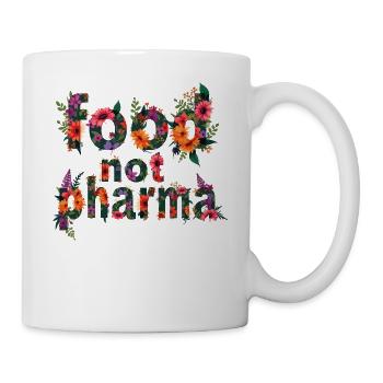 Food Not Pharma Bunte Blumenbuchstaben - Tasse - Weiß - Rechts