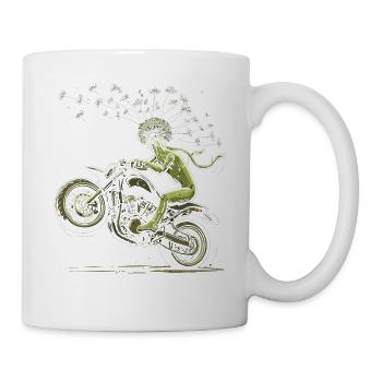 Löwenzahn-Biker Vintage-Motorrad und Samen im Wind - Tasse - Weiß - Rechts
