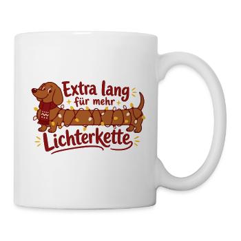 Lustiger Dackel mit Lichterkette Weihnachten - Tasse - Weiß - Rechts