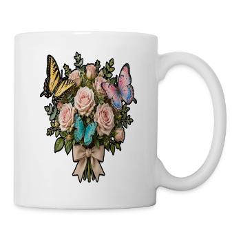 Rosen- und Schmetterlingsstrauß - Tasse - Weiß - Rechts