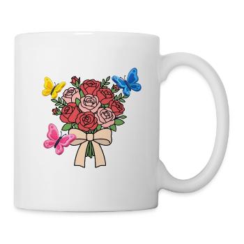 Rosen mit Schmetterlingen und Schleife - Tasse - Weiß - Rechts