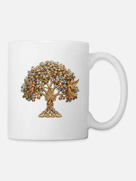 Goldener Baum des Lebens Engel - Tasse - Weiß