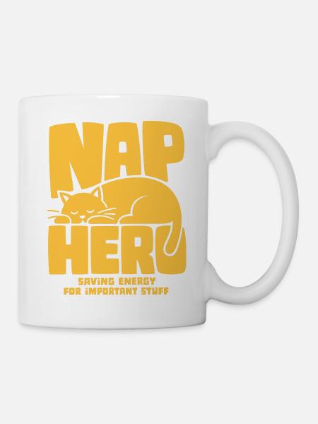 Schlafende Katze – Nap Hero - Tasse - Weiß