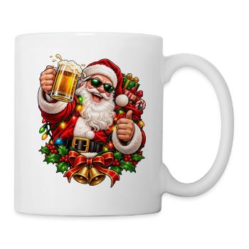 Fröhlicher Santa mit Bier und Geschenken - Tasse - Weiß - Rechts