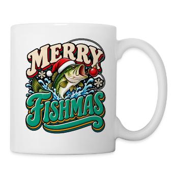 Merry Fishmas: Festlicher Weihnachtsfisch - Tasse - Weiß - Rechts