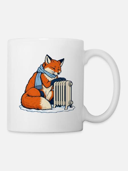 Winterfuchs mit Schal am Heizkörper - Tasse - Weiß