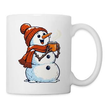 Winterwärme Schneemann mit Kaffee Tee - Tasse - Weiß - Rechts