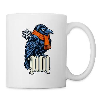 Winterkrähe mit Orangen Schal - Tasse - Weiß - Rechts