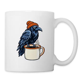 Rabe mit Mütze über Kaffeebecher - Tasse - Weiß - Rechts