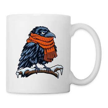 Krähe mit orangefarbenem Schal - Tasse - Weiß - Rechts