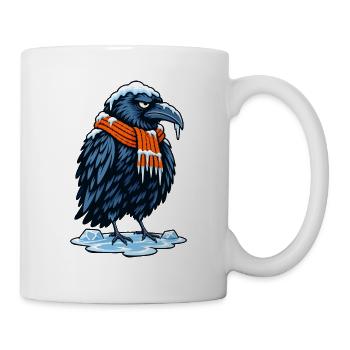 Eisrabe mit Orangen Schal - Tasse - Weiß - Rechts