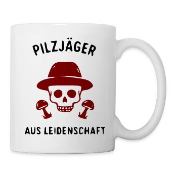 Totenkopf mit Hut und Pilzlogo - Tasse - Weiß - Rechts