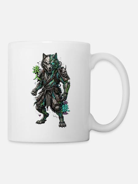 Cyber Wolf Mech Samurai Krieger - Tasse - Weiß