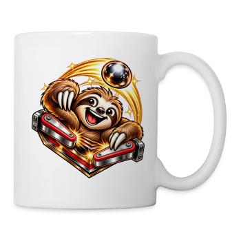Fröhliches Faultier am Flipper  - Tasse - Weiß - Rechts