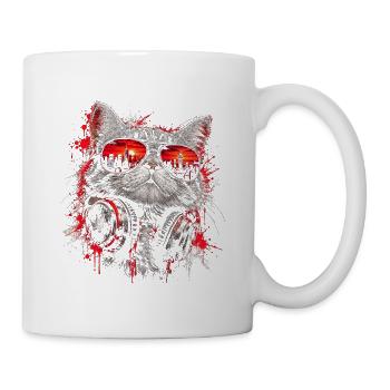 Coole DJ Katze mit Sonnenbrille und Kopfhörern - Tasse - Weiß - Rechts