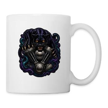 Schwarzer Panther V2 Motor Tattoo Biker T-Shirt - Tasse - Weiß - Rechts