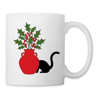gatto_si_nasconde_dietro_vaso_con_agrifoglio - Tasse - Weiß - Rechts