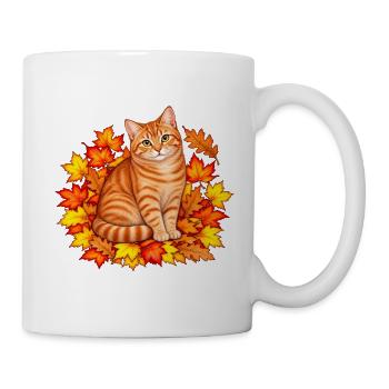 Herbstkatze in Blätterpracht - Tasse - Weiß - Rechts