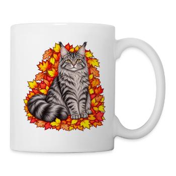 Herbstkatze auf Blätterkranz - Tasse - Weiß - Rechts