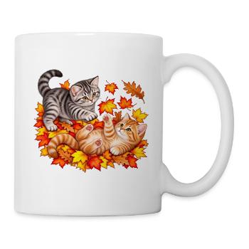 Herbstkätzchen im Herbstlaub - Tasse - Weiß - Rechts