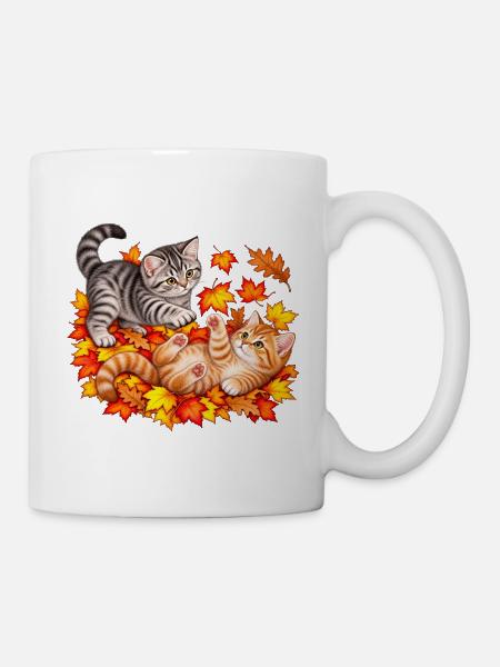 Herbstkätzchen im Herbstlaub - Tasse - Weiß