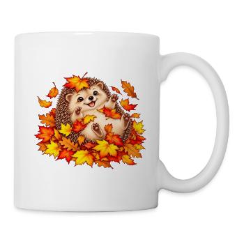 Herbstlicher Igel mit Blättern - Tasse - Weiß - Rechts