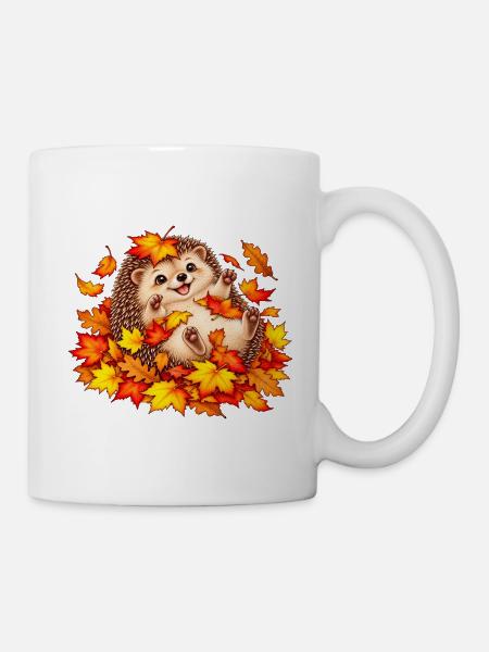 Herbstlicher Igel mit Blättern - Tasse - Weiß