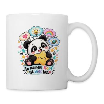 Kawaii-Panda mit bunten Gedankenblasen - Tasse - Weiß - Rechts