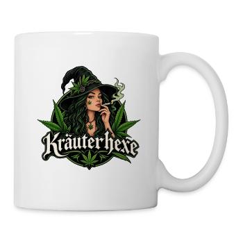 Rauchende Kräuterhexe Hanfblatt - Tasse - Weiß - Rechts